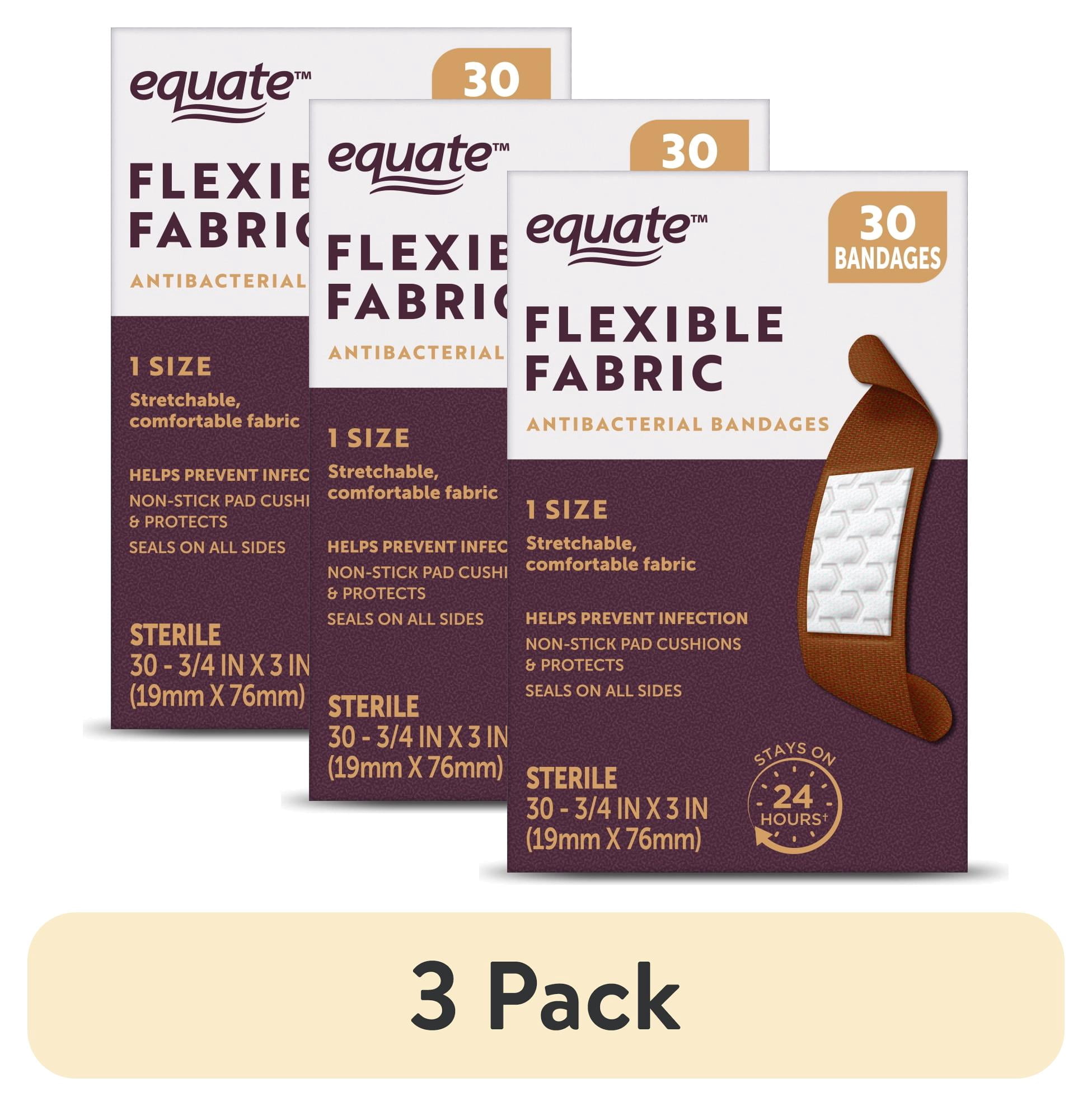 (3 pack) Equate Flexible Fabric Antibacterial Bandages, 30 Count