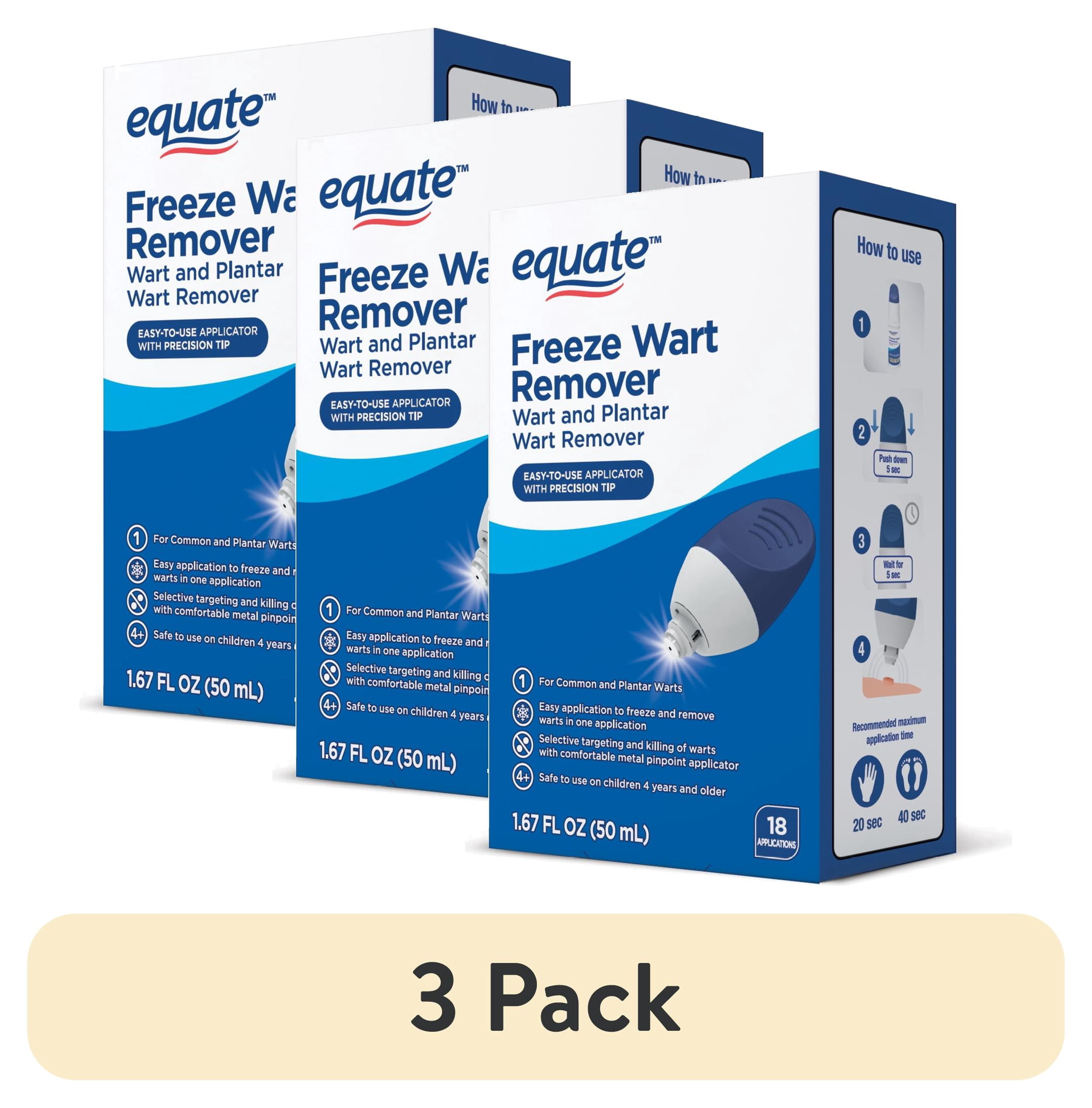 (3 pack) Equate Freeze Wart Remover with Precision Metal Tip, 1.6 fl oz for Common and Plantar Warts