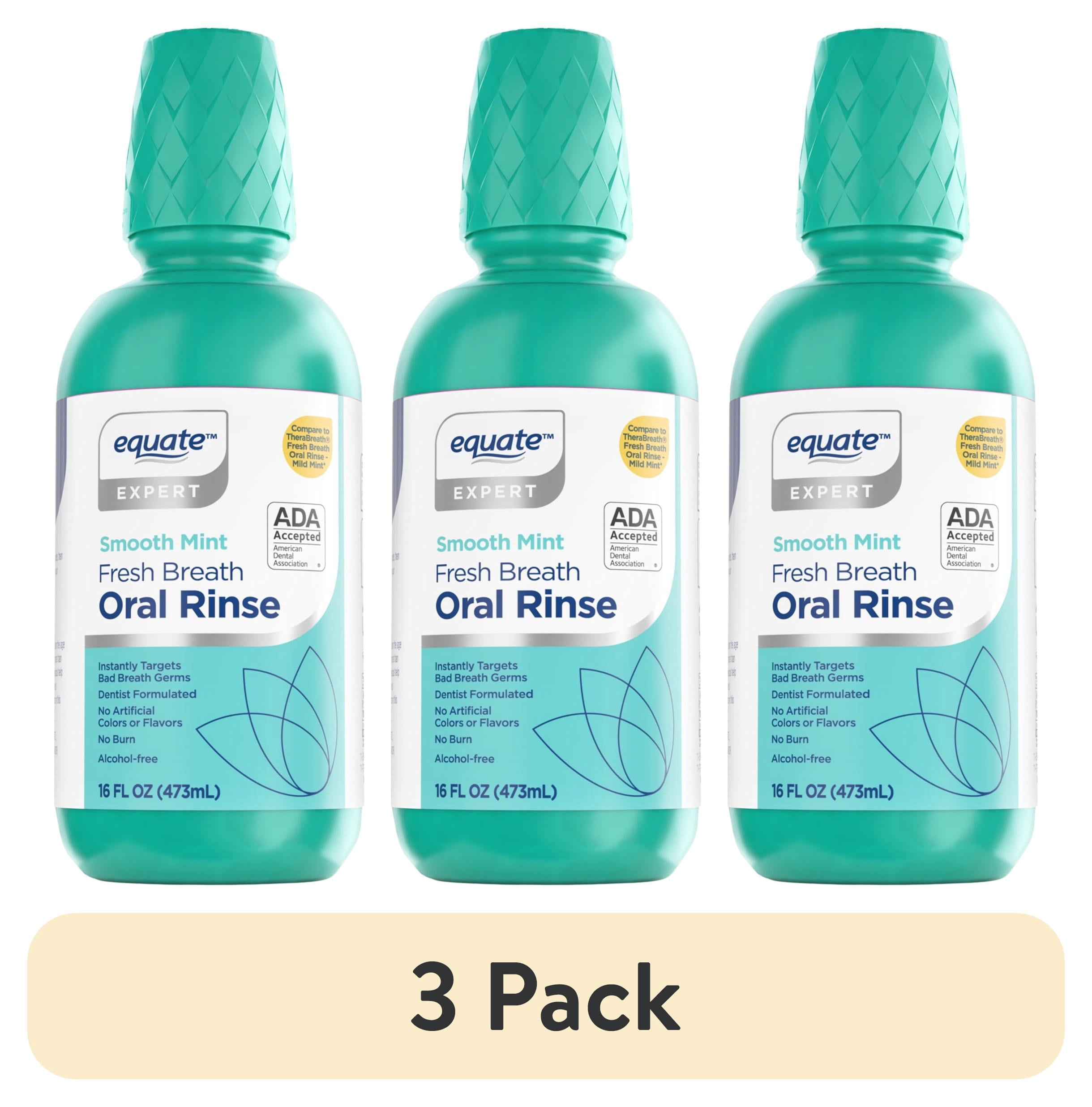 (3 pack) Equate Fresh Breath Oral Rinse, Alcohol-Free Mouthwash, Smooth Mint, 16 Fl Oz