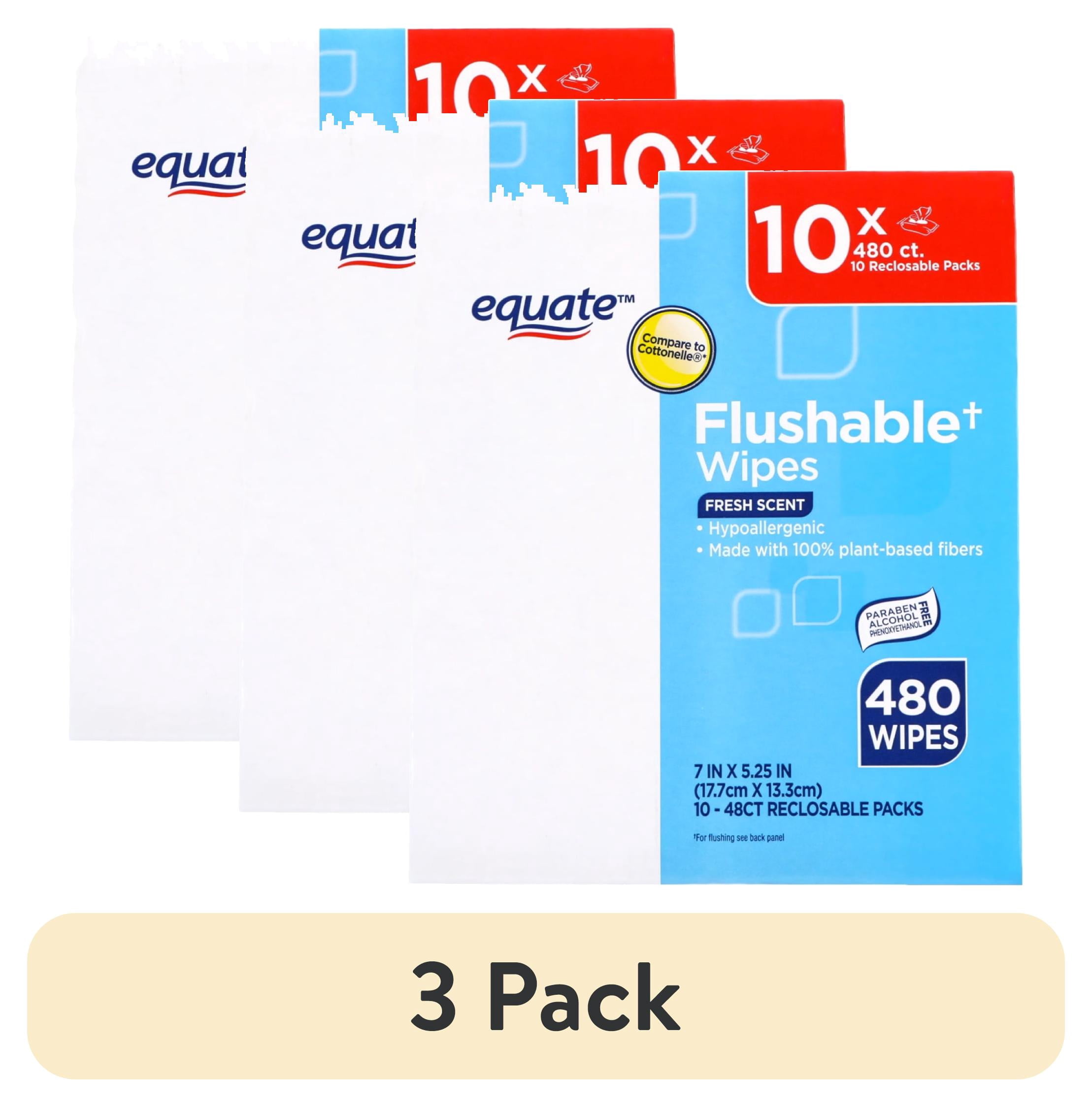 (3 pack) Equate Flushable Wet Wipes, Fresh Scent, 480 Wipes, 10 Pack