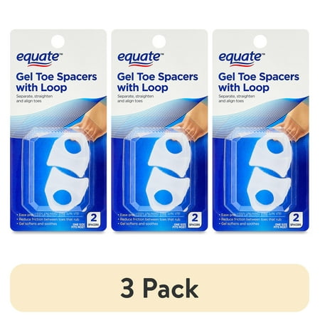 (3 pack) Equate Gel Toe Spacers with Loop, 2 Count, One Size Fits Most, Toe Separator