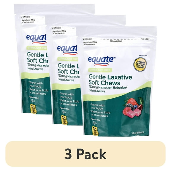 (3 pack) Equate Gentle Laxative Soft Chew for Constipation Relief, Mixed Berry Flavor, 30 Count