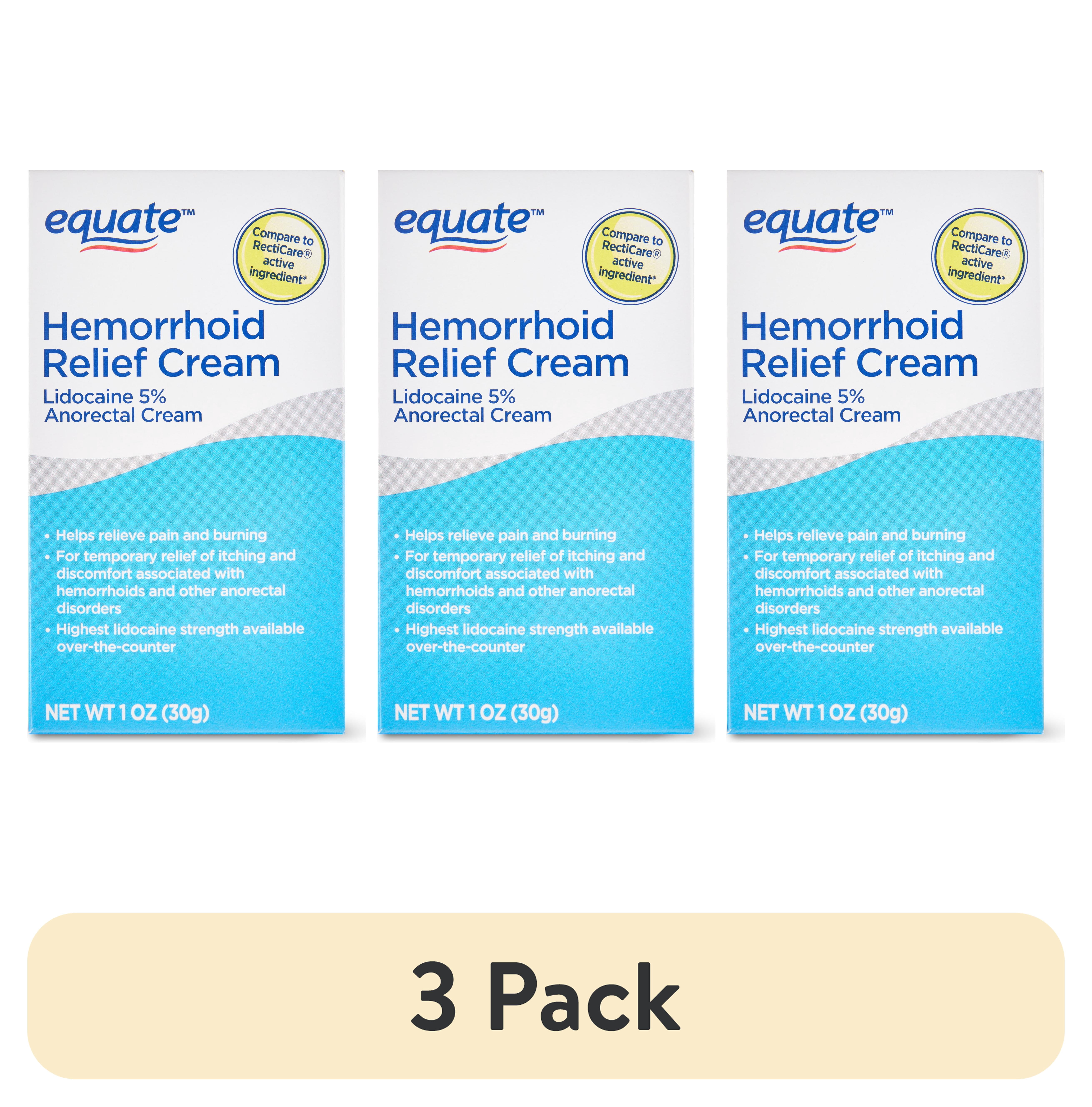 (3 pack) Equate Hemorrhoid Relief Cream with 5% Lidocaine Topical Ointment, Compare to Reacticare® active ingridient