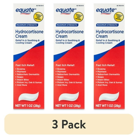 (3 pack) Equate Anti Itch Maximum Strength Hydrocortisone Cream, 1 oz, Compare to Cortaid® Active Ingredient