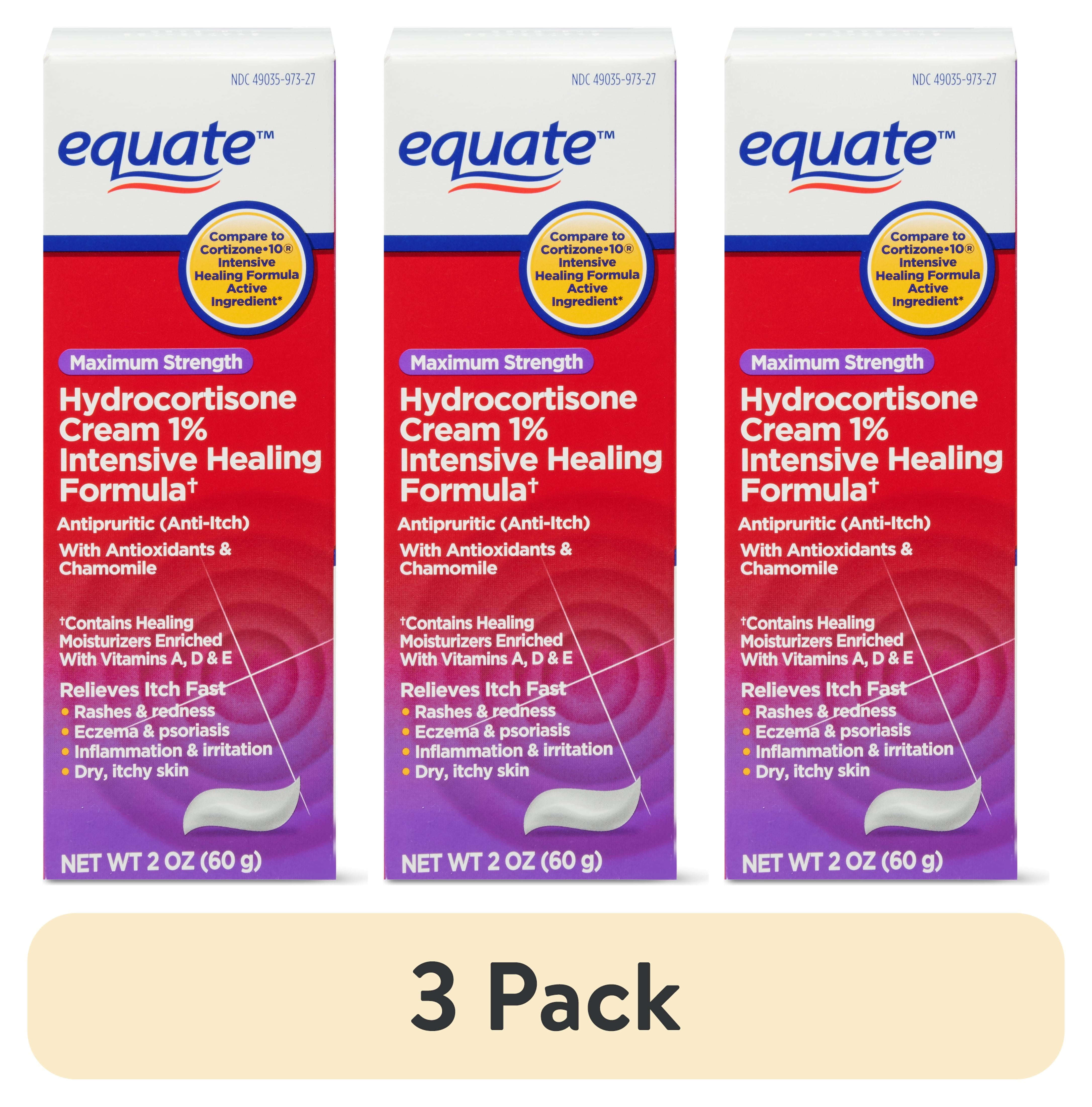 (3 pack) Equate Anti Itch Maximum Strength Hydrocortisone 1% Intense Healing Formula Cream, 2 oz, Compare to Cortisone.10 Intensive Healing Formula Active Ingredient