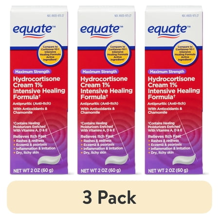 (3 pack) Equate Anti Itch Maximum Strength Hydrocortisone 1% Intense Healing Formula Cream, 2 oz, Compare to Cortisone.10® Intensive Healing Formula Active Ingredient