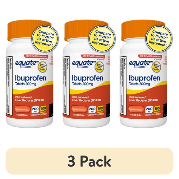 (3 pack) Equate Ibuprofen Pain Reliever and Fever Reducer Tablets, 200 mg, 100 Count