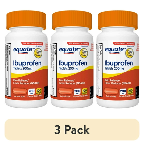 (3 pack) Equate Ibuprofen Pain Reliever and Fever Reducer Tablets, 200 mg, 100 Count