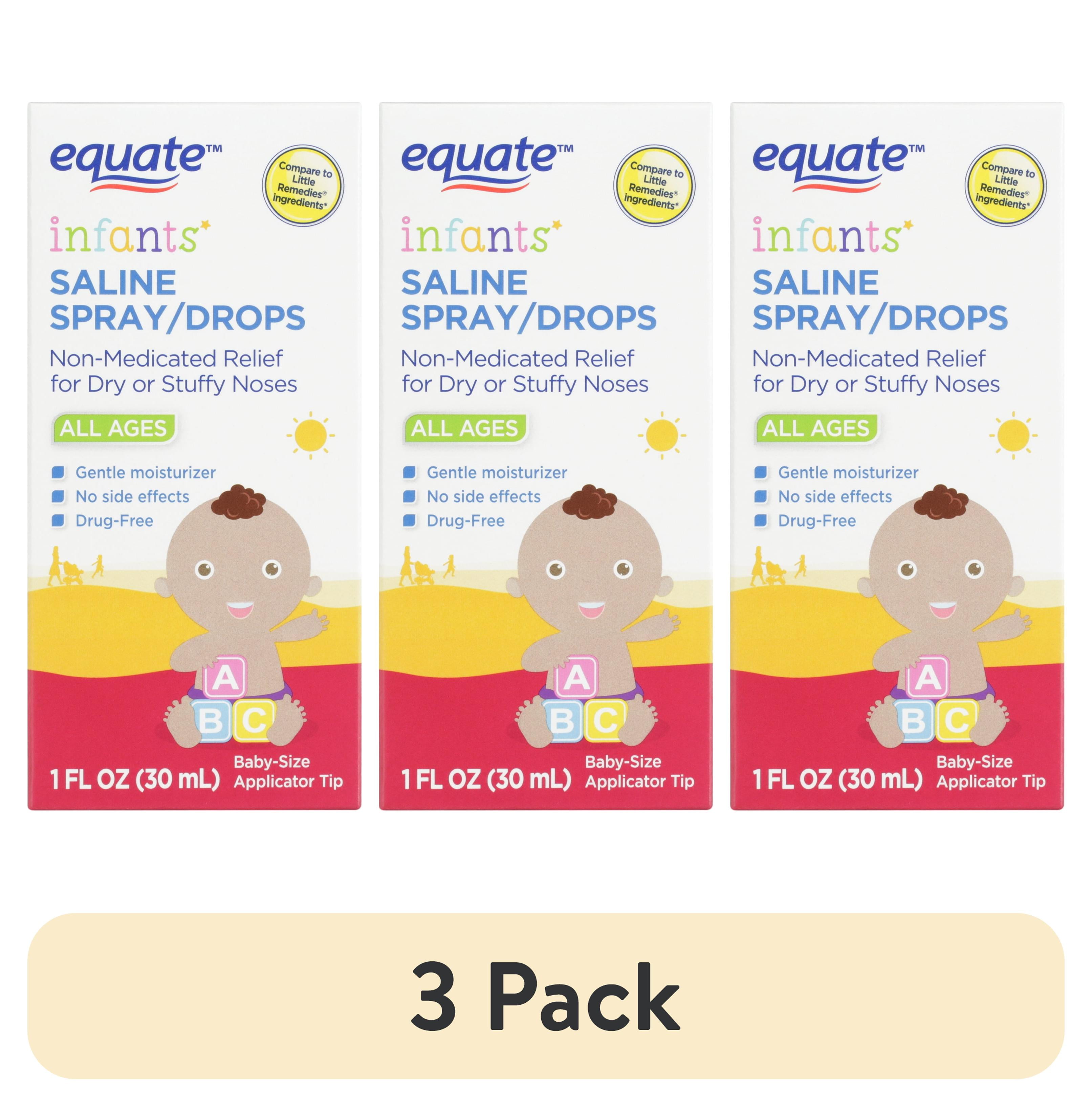 (3 pack) Equate Infants' Saline Spray/Drops, Non Medicated, All Ages, 1 fl oz, Compare to Little Remedies Ingredients