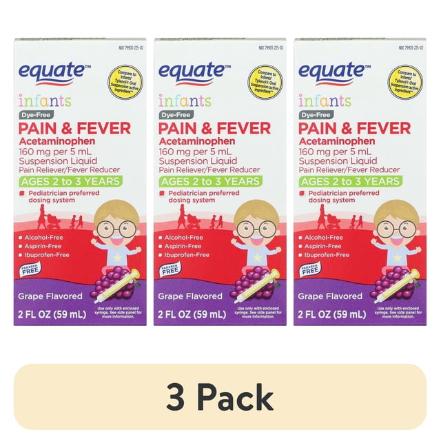 (3 pack) Equate Infants' Pain Reliever/Fever Reducer Acetaminophen ...