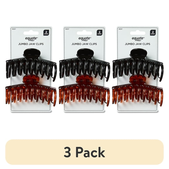 (3 pack) Equate Jumbo Jaw Clips for Long or Thick Hair, 2 Count