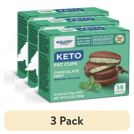 (3 pack) Equate Keto Fat Cups, Chocolate Mint, 14 Ct, 8.4oz