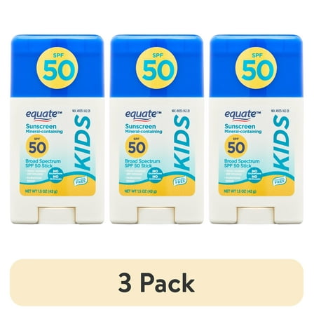 (3 pack) Equate Kids Broad Spectrum Sunscreen Stick with Mineral Actives, SPF 50, 1.5 oz