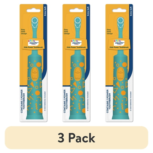 (3 pack) Equate Kids Easy Hold Battery-Powered Electric Toothbrush, Blue