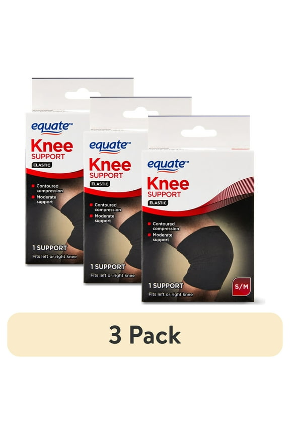 (3 pack) Equate Knee Compression Support, Black, Unisex, Small / Medium