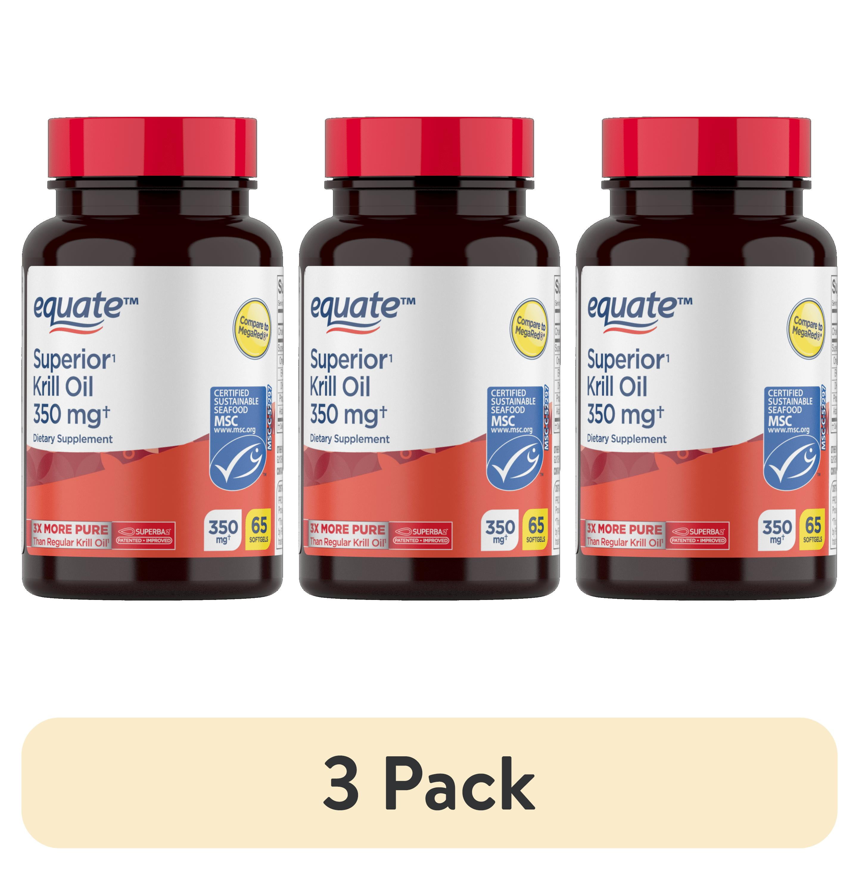 (3 pack) Equate Krill Oil Dietary Supplement, 350 mg, 65 Count, Compare to MegaRed®