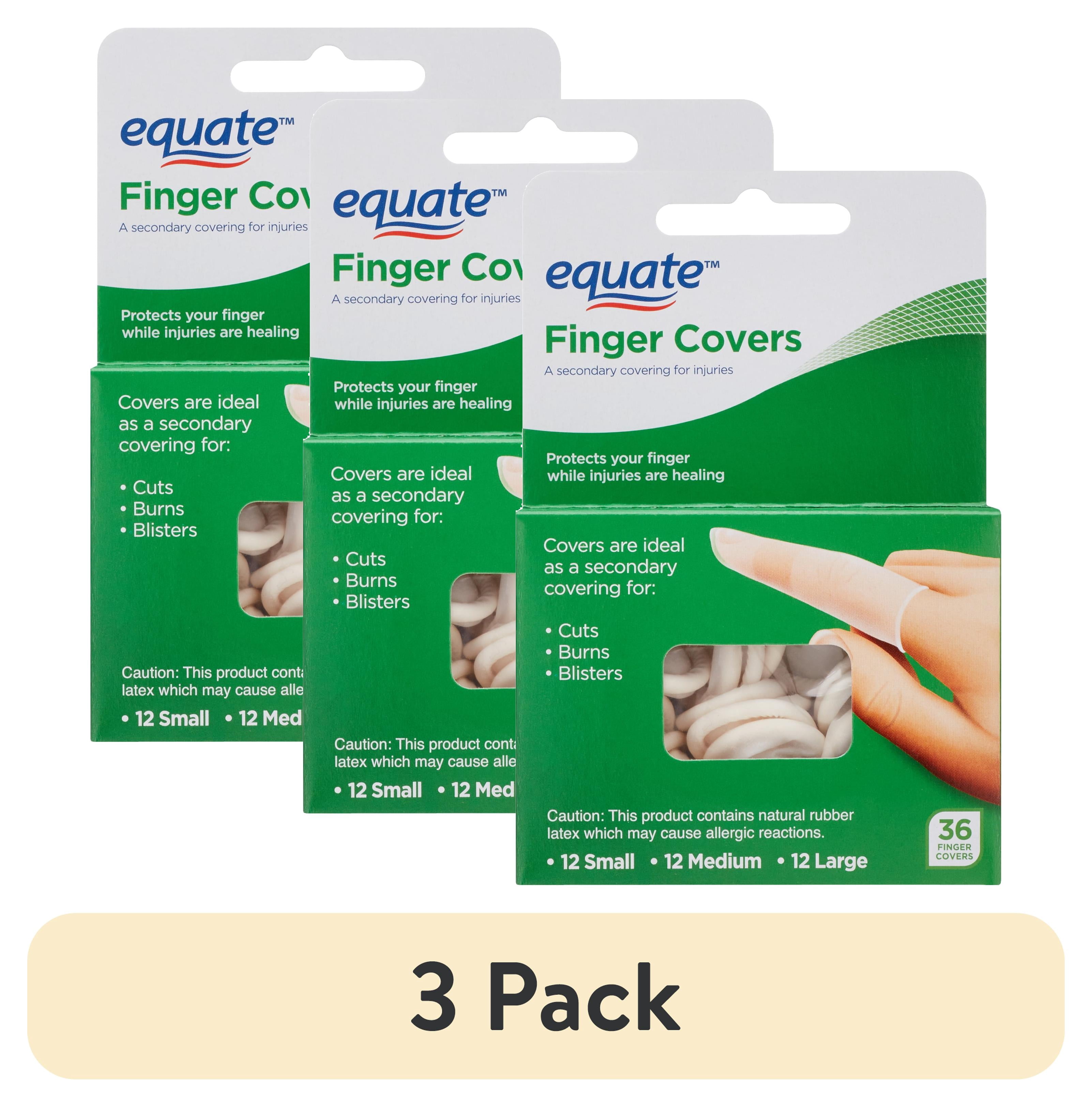 (3 pack) Equate Latex Finger Covers, 36 Count, 12 Small, 12 Medium, 12 Large