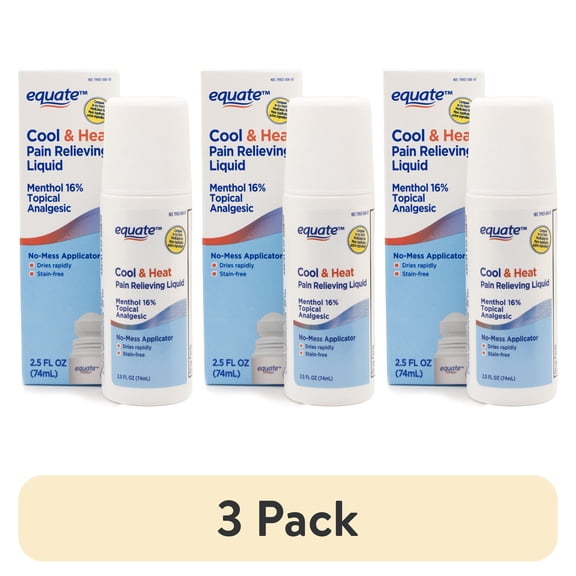 (3 pack) Equate Health & Beauty - Medicine & Supplements Gluten-Free on Menthol Compare to Icy Hot® Medicated Topical Pain Relief Liquid for Body Aches & Pains
