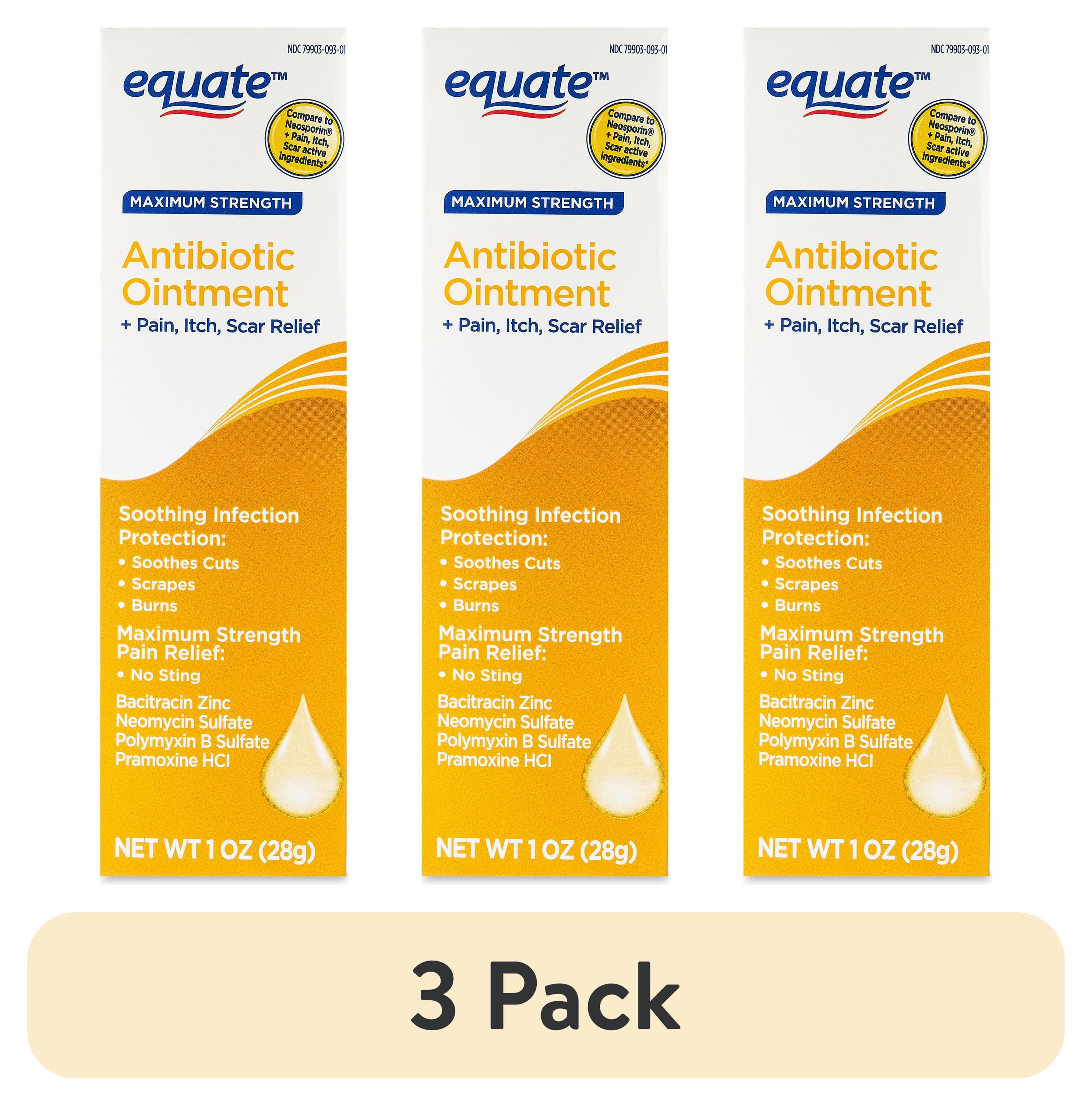 (3 pack) Equate Maximum Strength Antibiotic First Aid Ointment + Pain, Itch, and Scar Relief, 1oz, Compare to NeosporinÂ® + Pain, Itch, Scar Active Ingredients