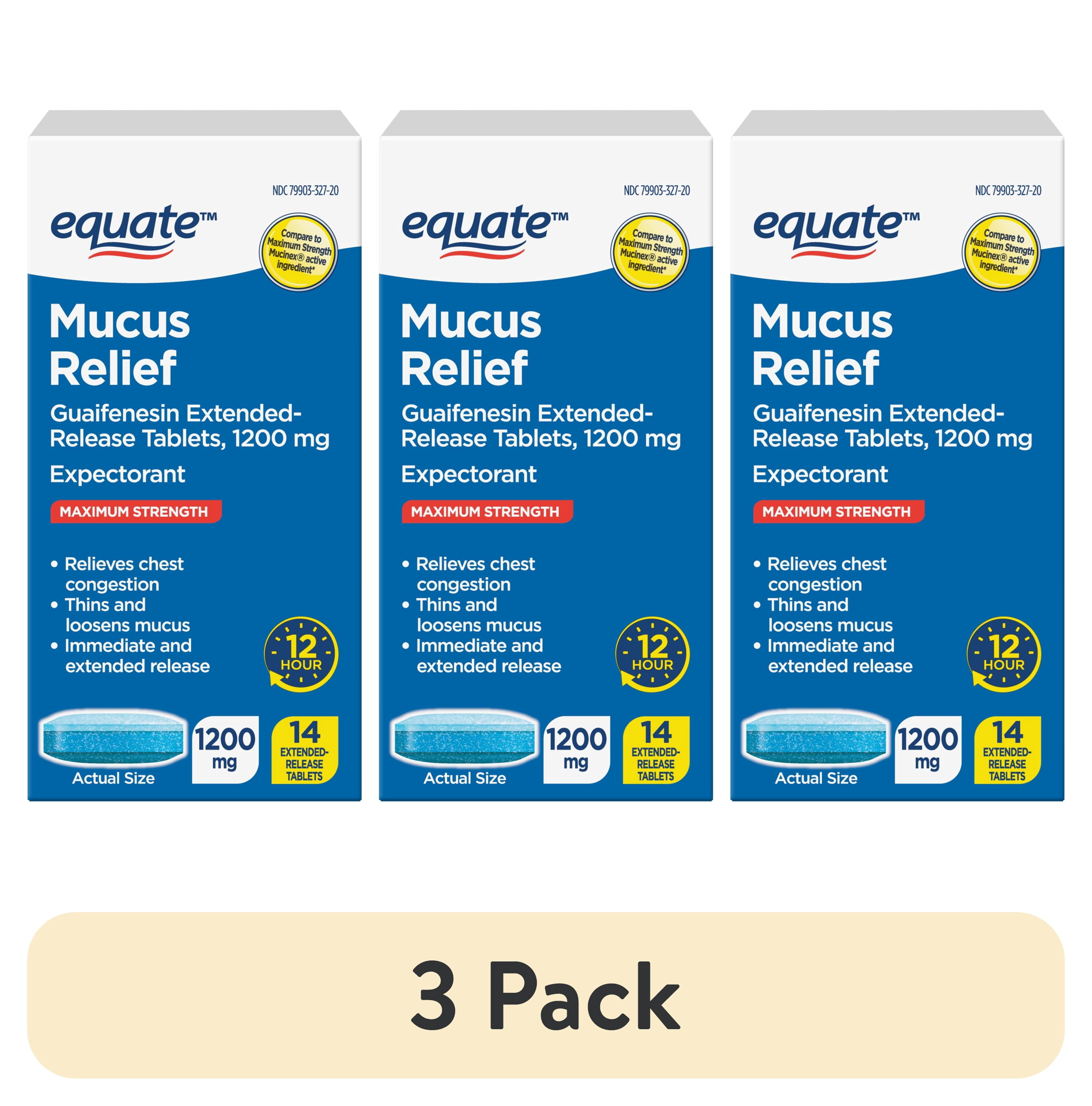 (3 pack) Equate Maximum Strength Chest Congestion and Mucus Relief, Guaifenesin Extended-Release Tablets, 1200 mg, 14 Ct