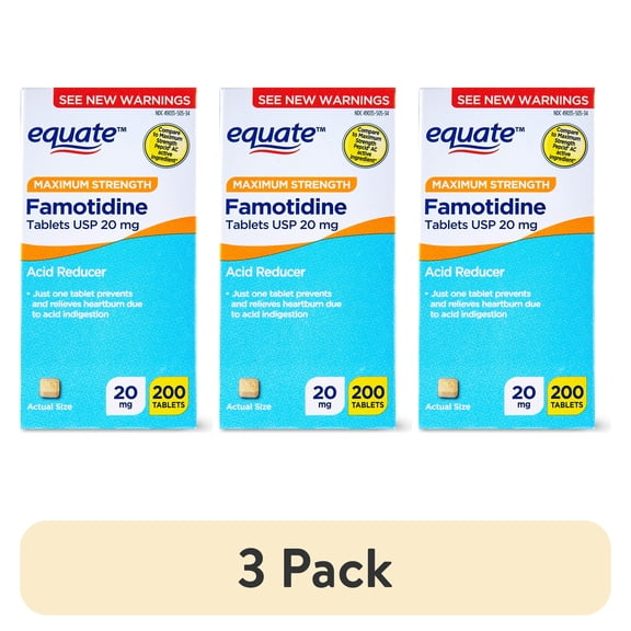 (3 pack) Equate Maximum Strength Famotidine 20mg Tablets, 200 Count, Compare to Maximum Strength Pepcid® AC Active Ingredient