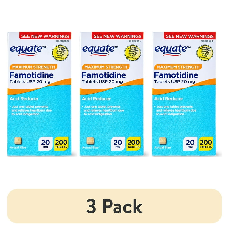 3 pack) Equate Maximum Strength Famotidine 20mg Tablets, 200 Count, Compare  to Maximum Strength Pepcid® AC Active Ingredient