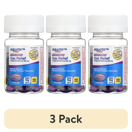 (3 pack) Equate Maximum Strength Gas Relief Softgels, 250 mg, 60 Count