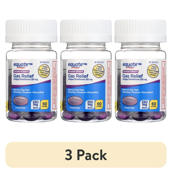 (3 pack) Equate Maximum Strength Gas Relief Softgels, 250 mg, 60 Count