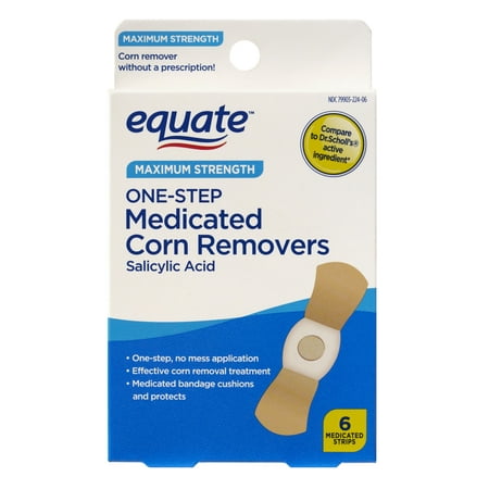 (3 pack) Equate Maximum Strength One-Step Medicated Salicylic Acid Corn Remover Strips, 6 Count, Compare to Dr Scholl's® Active Ingedient