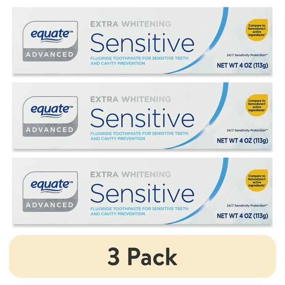 (3 pack) Equate Extra Whitening Sensitive Toothpaste, 4 oz, Compare to Sensodyne Active Ingredients
