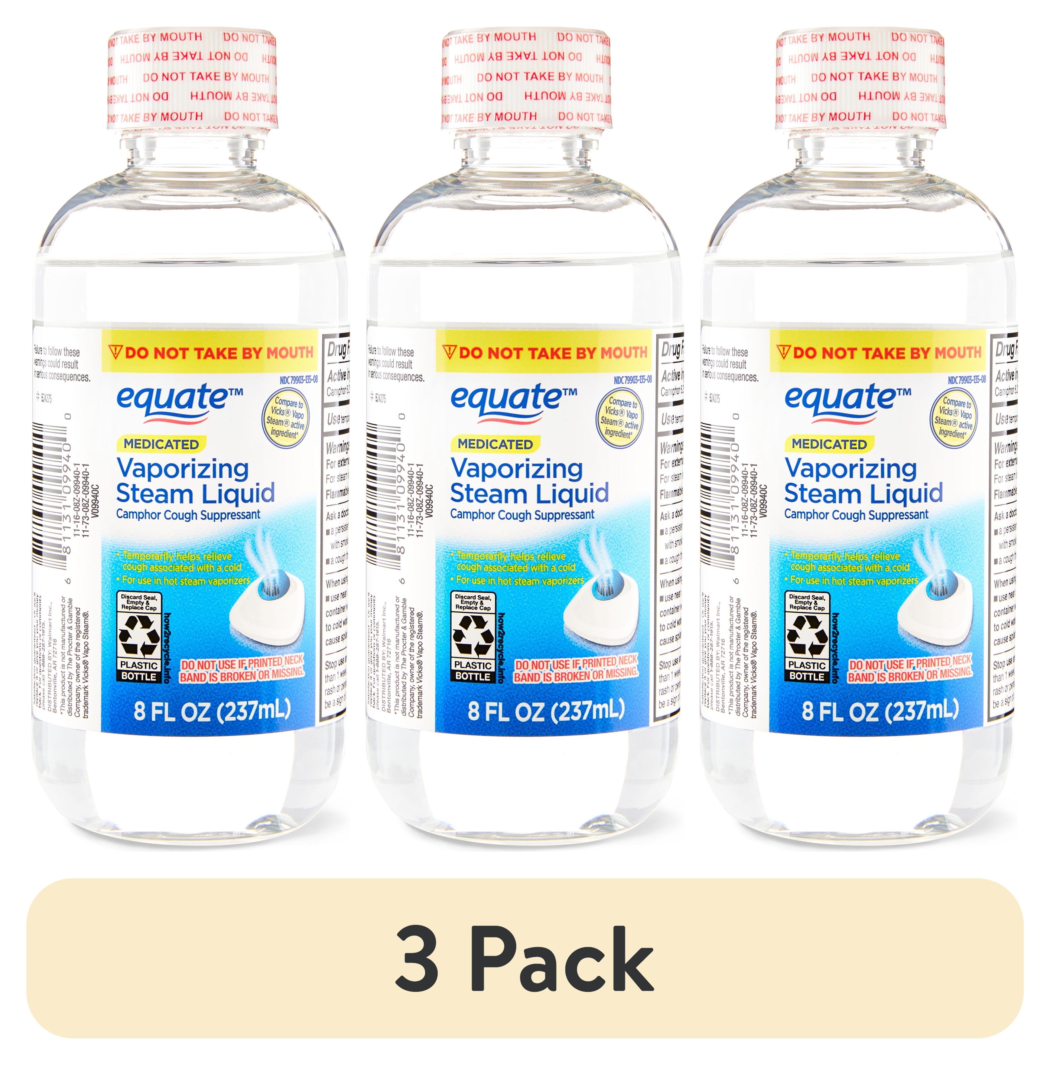 (3 pack) Equate Medicated Vaporizing Steam Liquid for Vaporizers, Sinus & Allergy Relief, 8 fl oz, Compare to Vicks VapoSteam Active Ingredient