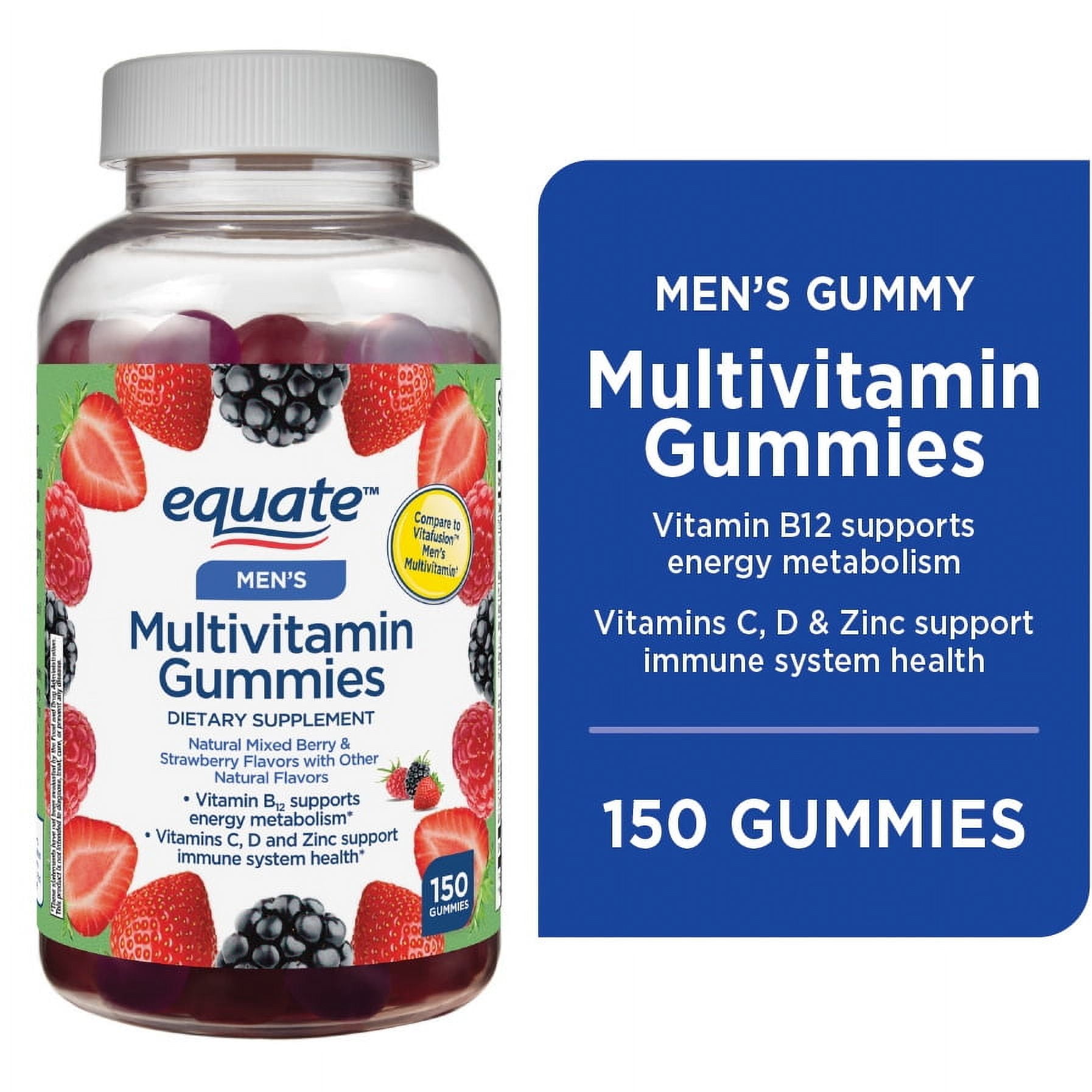 (3 pack) Equate Men's Multivitamin Gummies for General Health, Mixed Berry, 150 Count, Compare to Vitafusion Men's Multivitamin