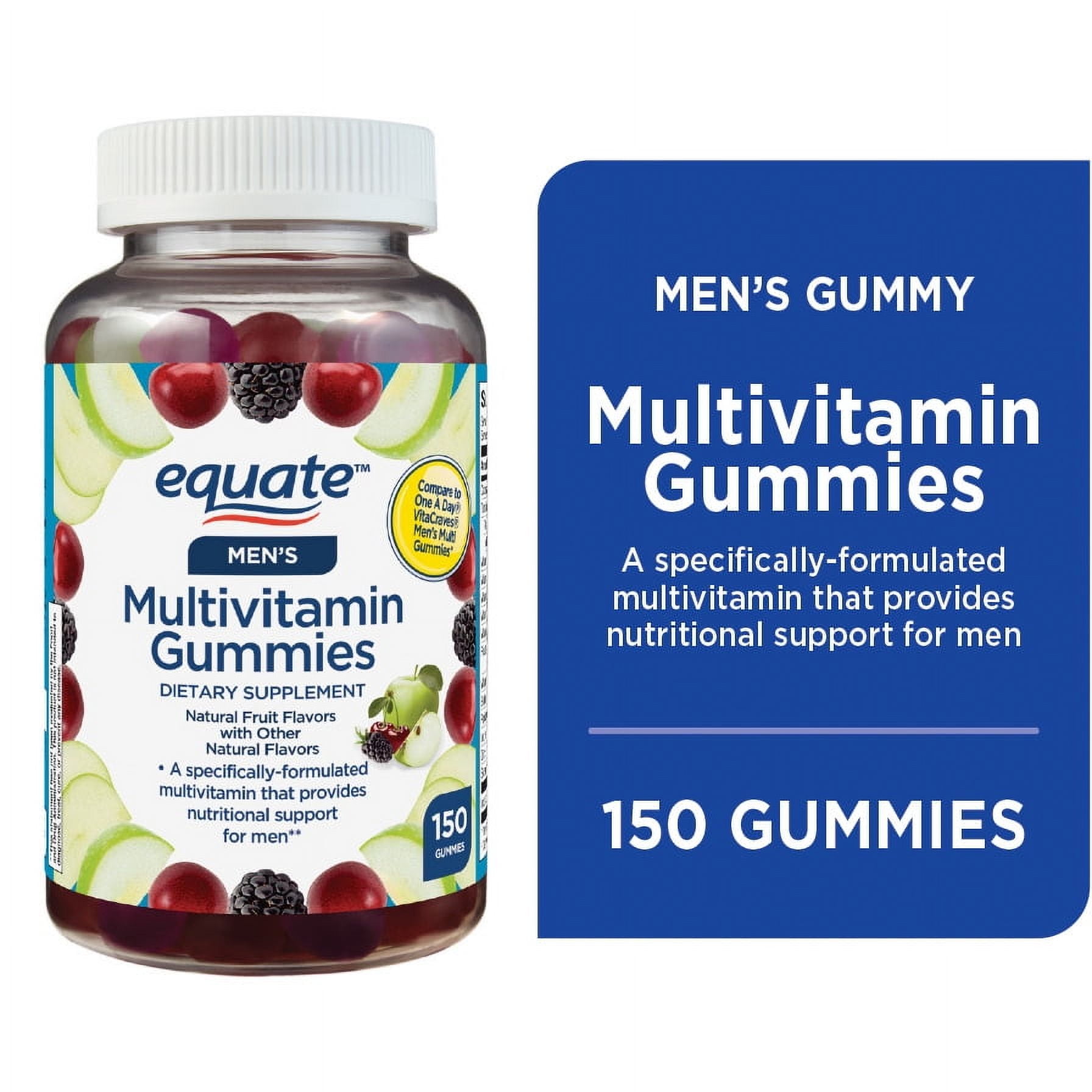 (3 pack) Equate Men's Multivitamin Gummies for Nutritional Support, Natural Fruit, 150 Count, Compare to One A Day VitaCraves Men's Multi Gummies