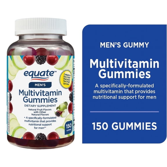 (3 pack) Equate Men's Multivitamin Gummies for Nutritional Support, Natural Fruit, 150 Count, Compare to One A Day VitaCraves Men's Multi Gummies