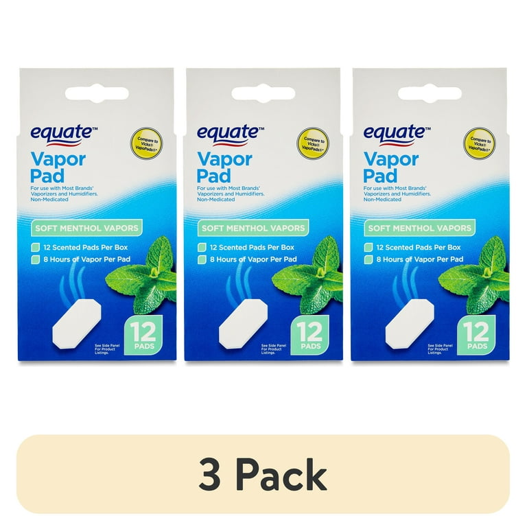 3 pack) Equate Vapor Pad with Soothing Menthol Vapors, For Use in  Vaporizers and Humidifiers, 12 Count, Compare to Vicks® VapoPads®