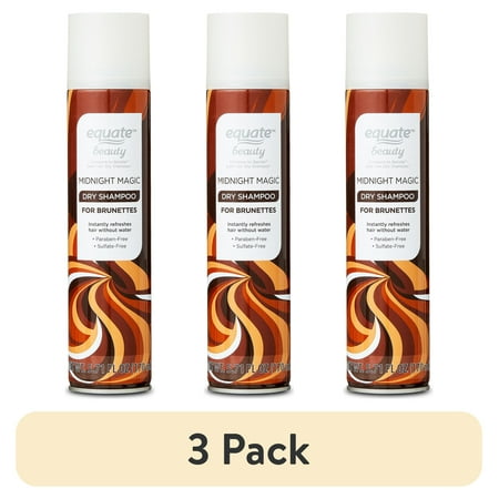 (3 pack) Equate Midnight Magic Dry Shampoo for Brunette Hair Care, 5.71 fl oz, Compare to Batiste Dark Hair Dry Shampoo