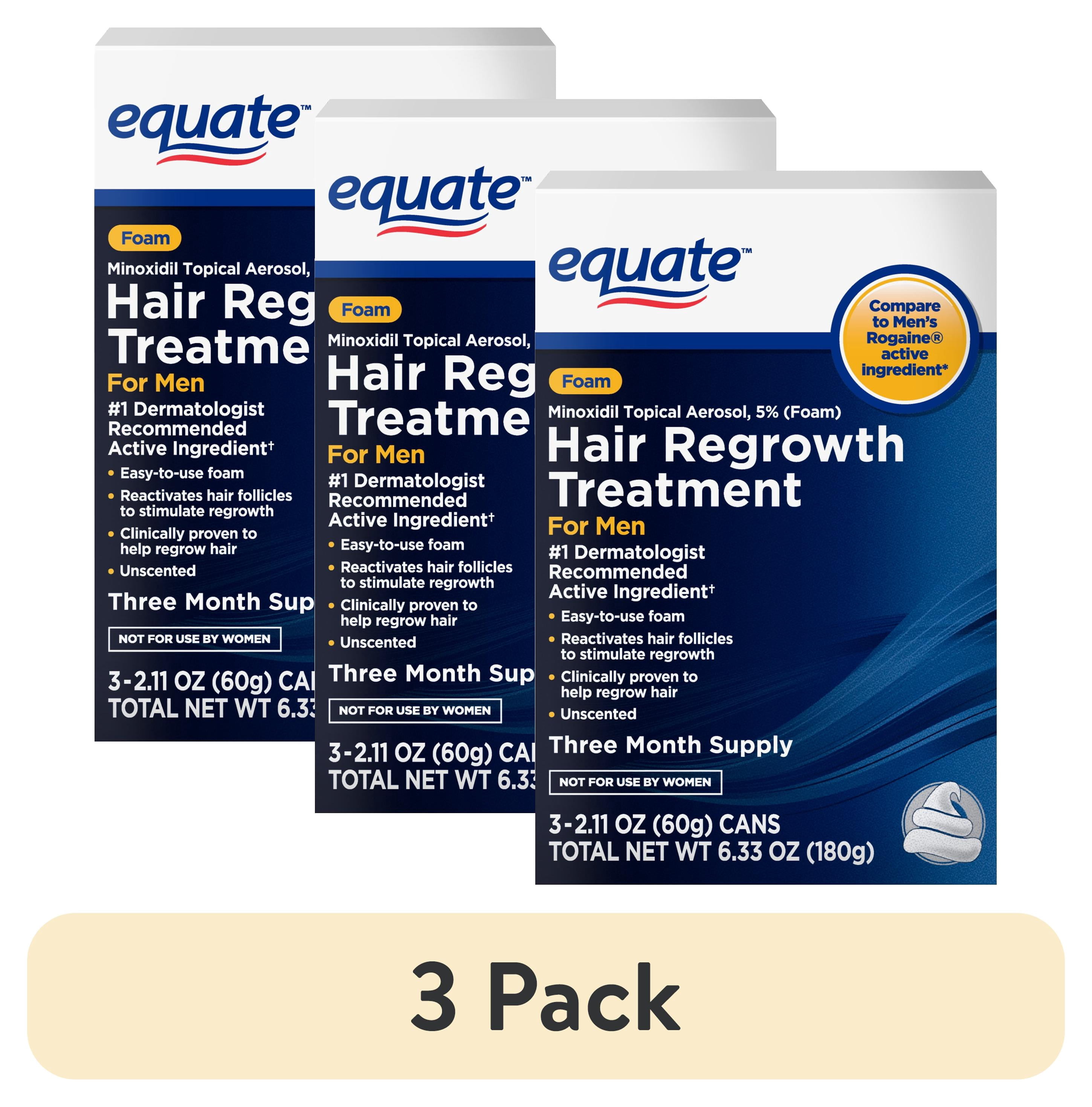 (3 pack) Equate Minoxidil Topical Aerosol Hair Regrowth Treatment for Men, 3-Month Supply, 2.11 oz, 3 pack