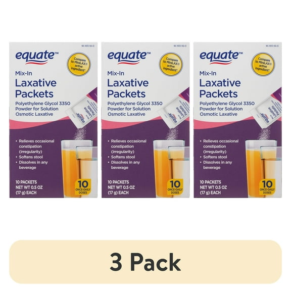 (3 pack) Equate Mix-in Laxative Packets for Constipation Relief, Polyethylene Glycol 3350, 10 Count