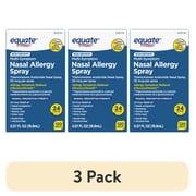 3 pack Equate Nasal Allergy Spray, 24 Hour Relief, Non-Drowsy, 120 Sprays, 16.9 ml