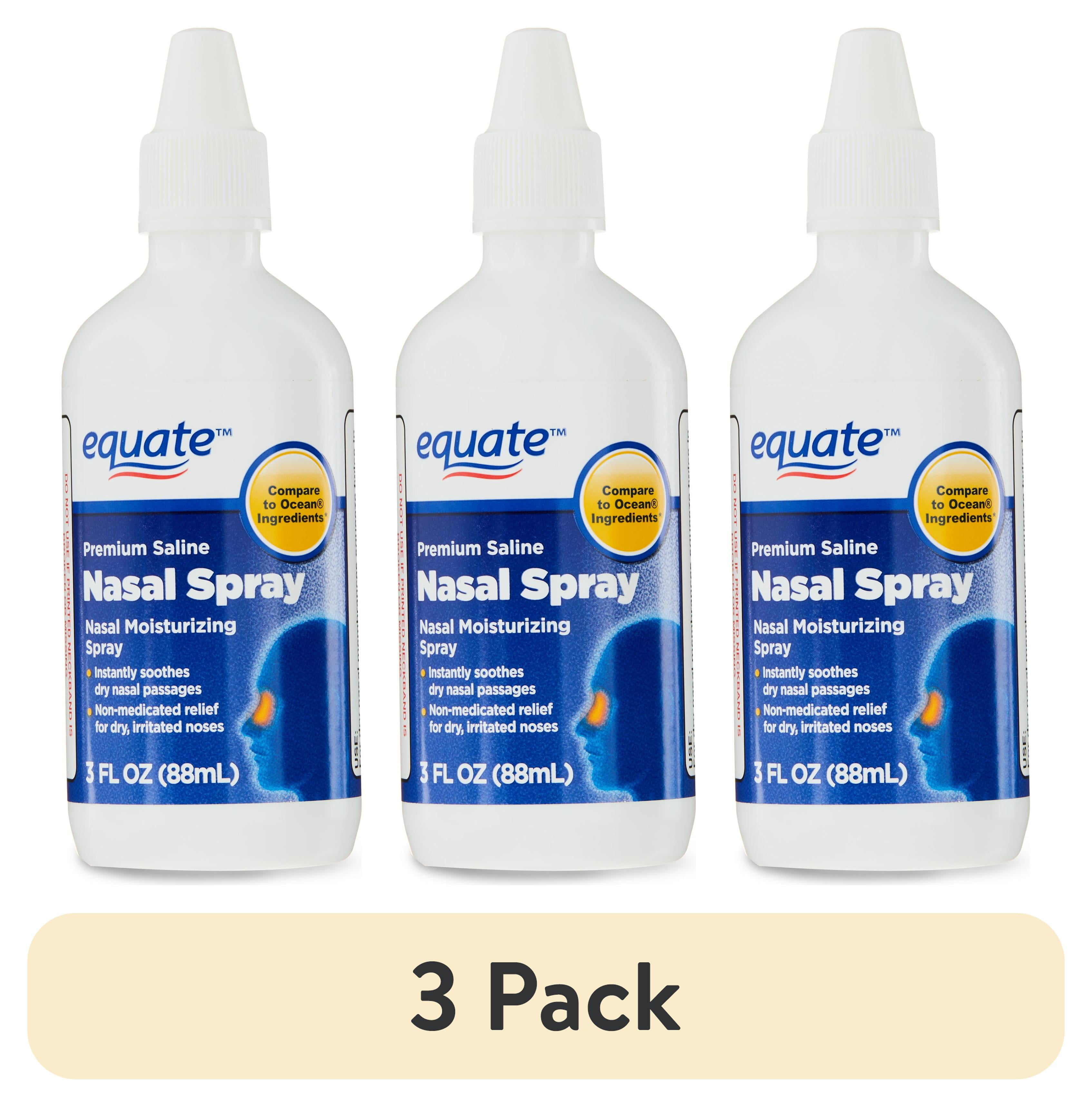 (3 pack) Equate Nasal Spray Premium Saline Liquid Mist for nasal Congestion - 3 fl oz, Compare to Ocean® Ingredients