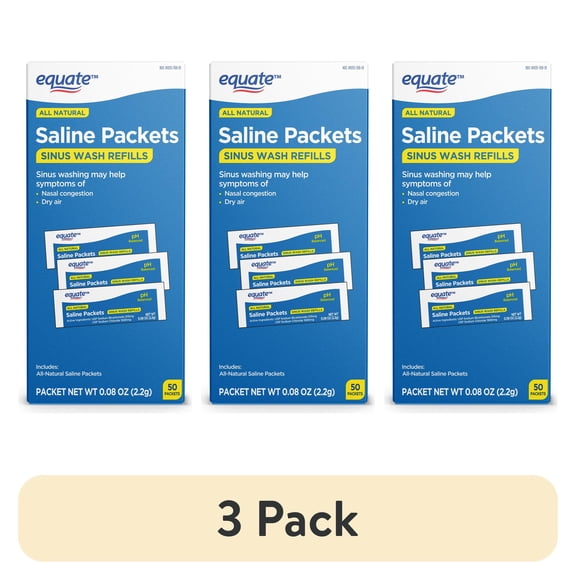 (3 pack) Equate Natural Saline Powder Packets Sinus Wash Refills for Allergies & Congestion Relief, 50 Count