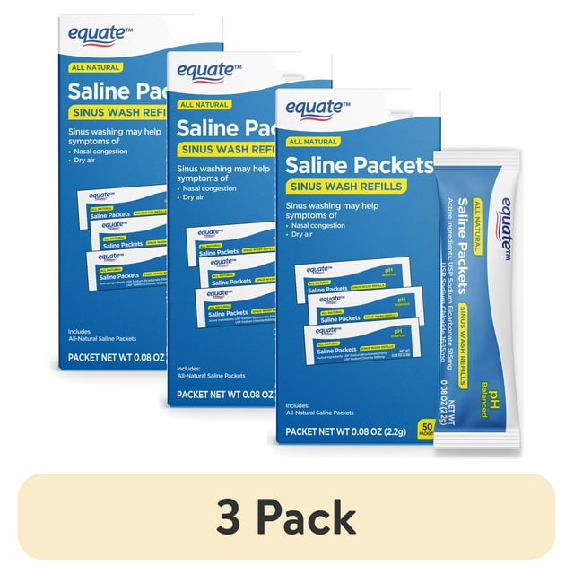 (3 pack) Equate Natural Saline Powder Packets Sinus Wash Refills for Allergies & Congestion Relief, 50 Count