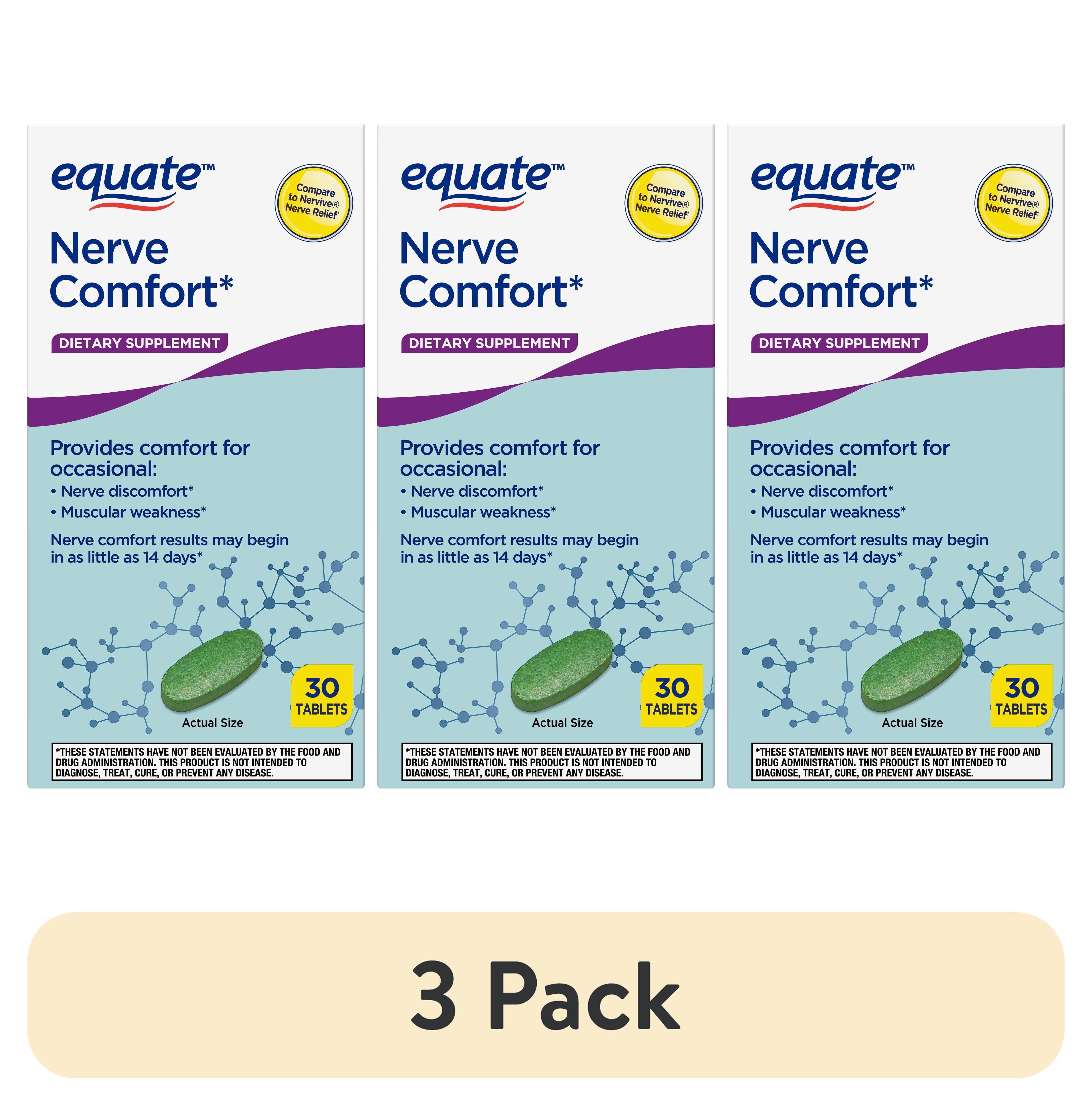 (3 pack) Equate Nerve Comfort Dietary Supplement Tablets, 30 Count, Compare to Nervive® Nerve Relief