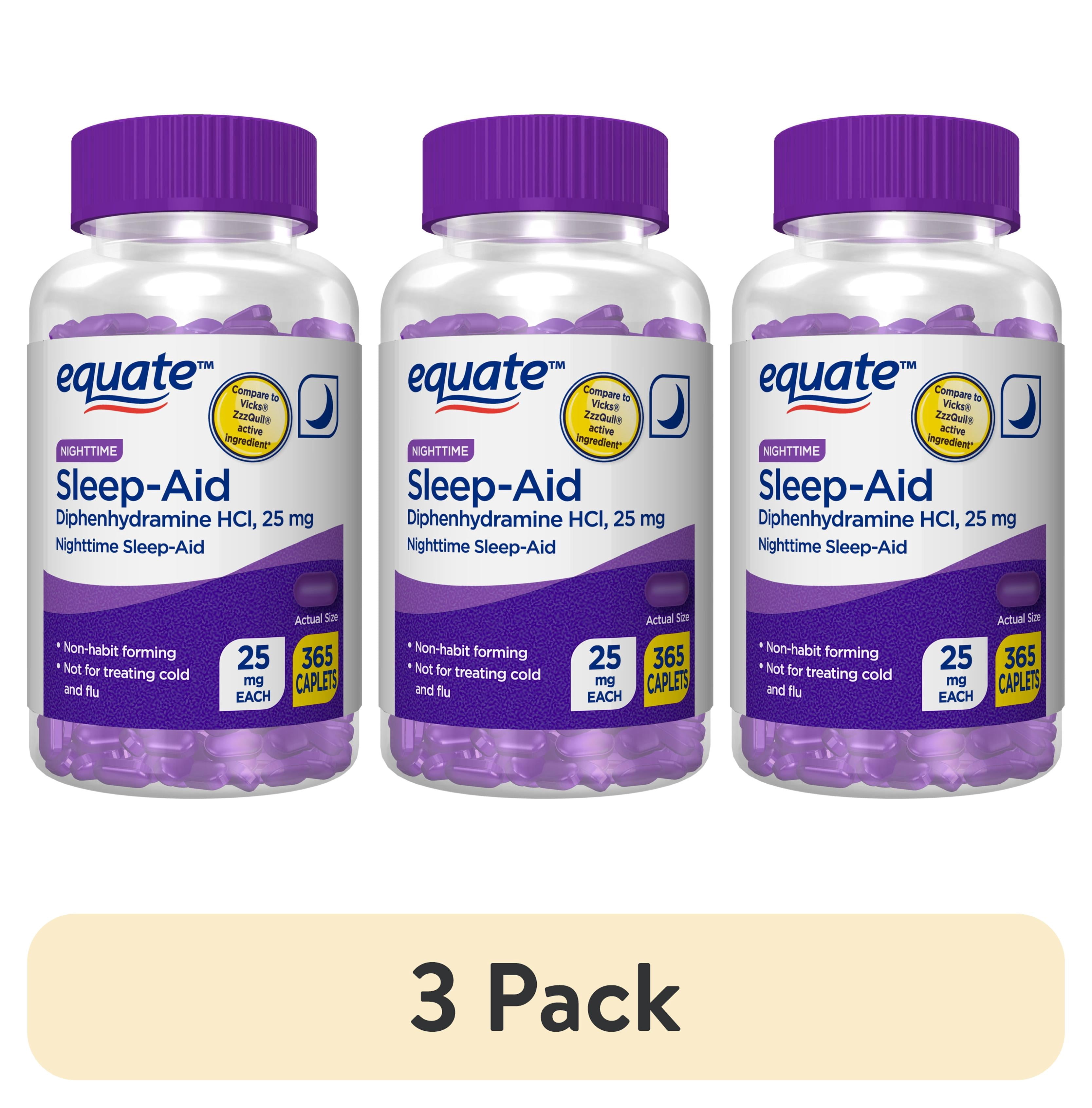 (3 pack) Equate Nighttime Sleep Aid Caplets, Diphenhydramine HCl 25 mg ...