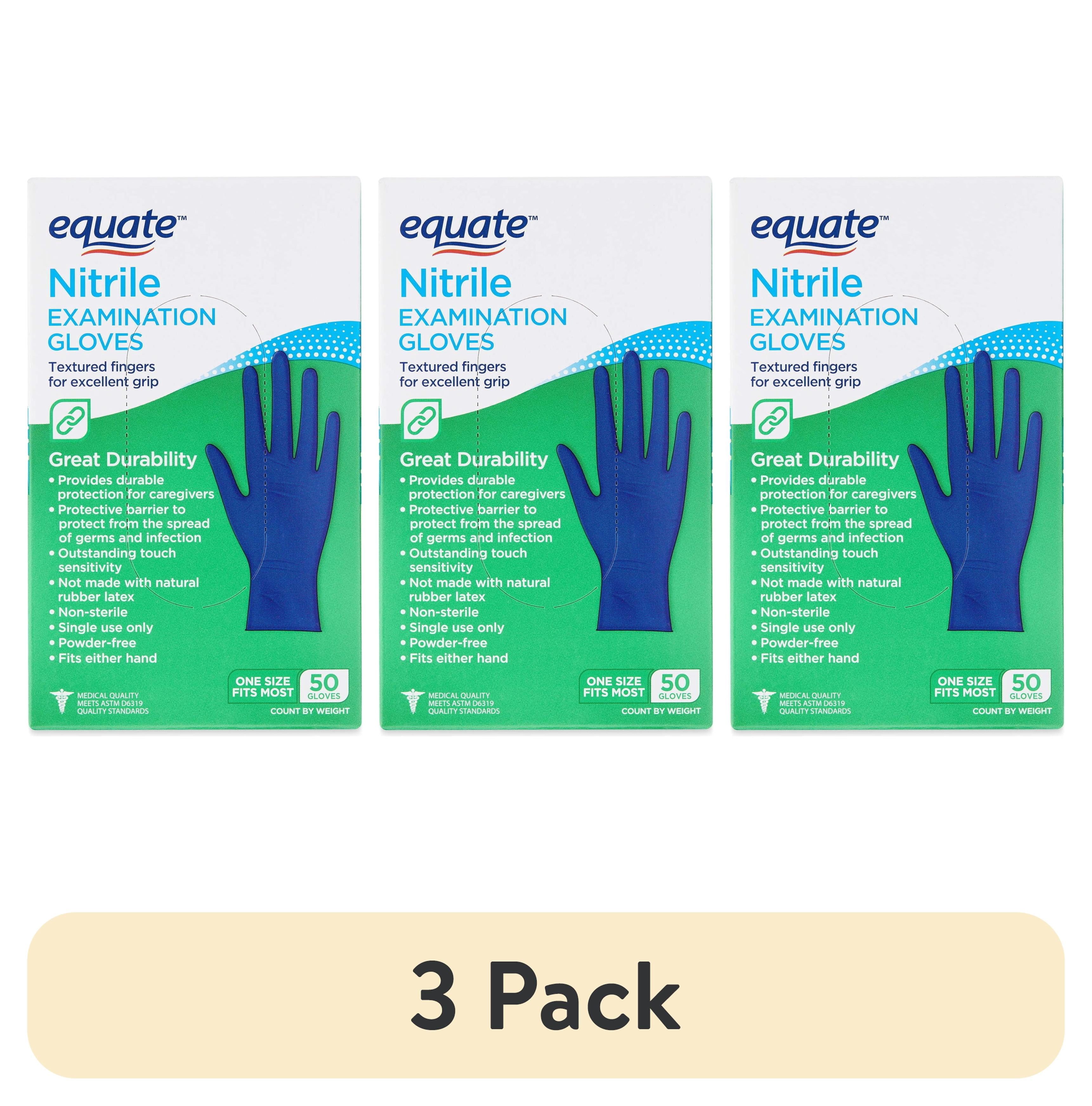 (3 pack) Equate Nitrile Exam Gloves, One Size Fits Most, 50 Count