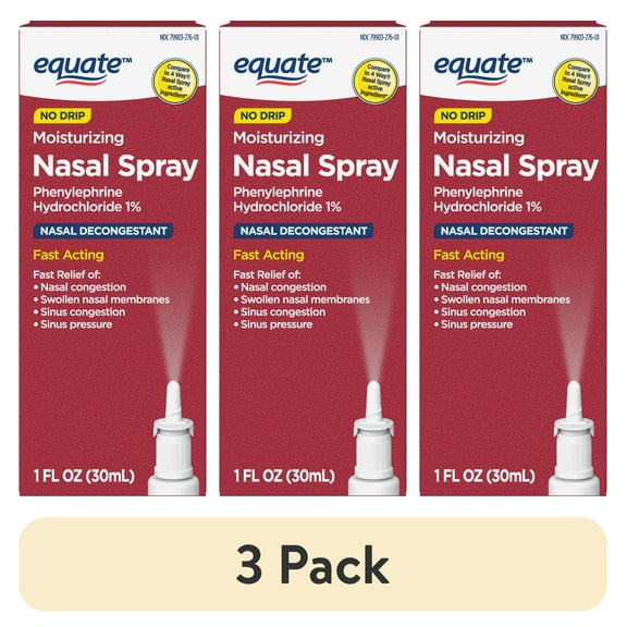 (3 pack) Equate Nasal Spray Phenylephrine HCl 1% Fast-Acting No Drip Sinus & Nasal Relief, 1 Fl. Oz.