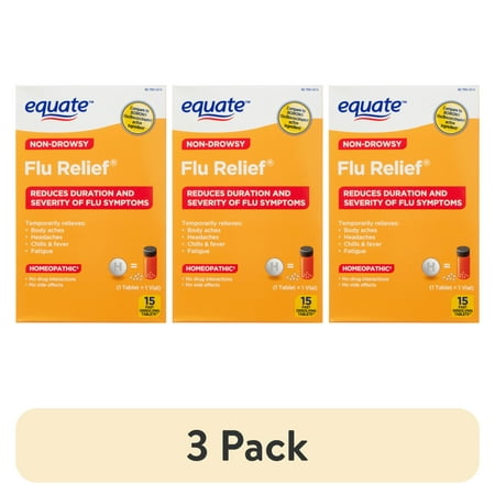 (3 pack) Equate Non-Drowsy Homeopathic Flu Relief Fast Dissolving Tablets, 15 Count, Compare to BOIRON® Oscillococcinum® Active Ingredient