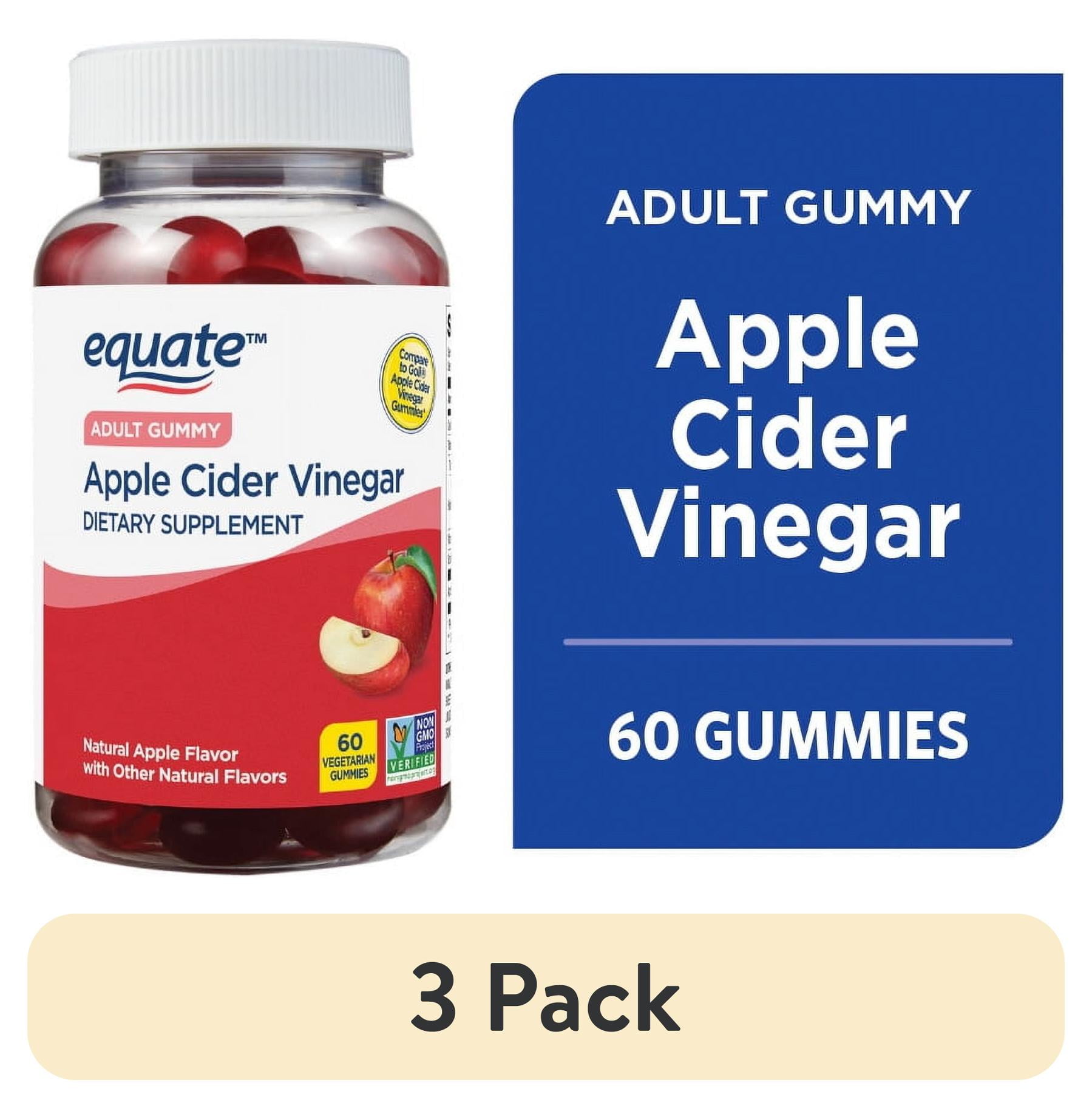 (3 pack) Equate Non GMO Dietary Supplement Gummies, Apple Cider Vinegar, 500 mg, 60 Count, Compare to Goli Apple Cider Vinegar Gummies