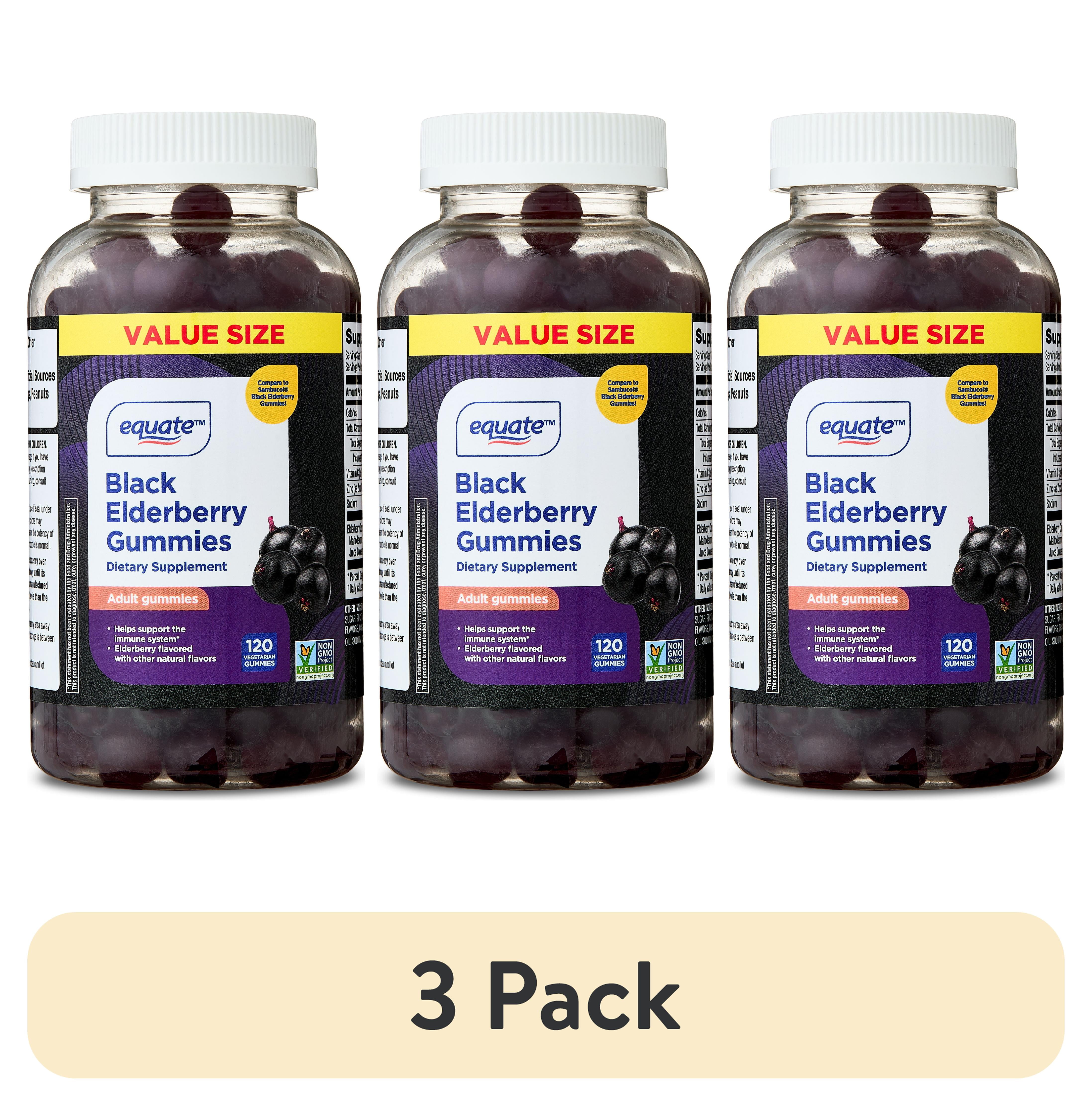 (3 pack) Equate Black Elderberry Dietary Supplement Gummies, 50 mg, 120 Count, Compare to Sambucol Black Elderberry Gummies