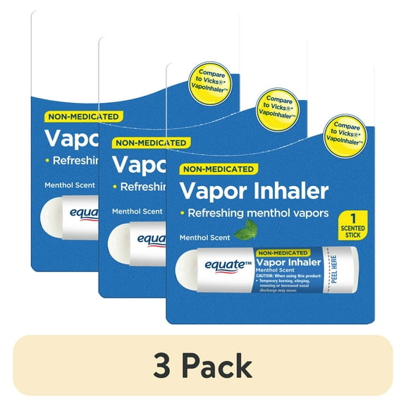 (3 pack) Equate Non-Medicated Vapor Inhaler Stick, Menthol Scent, 1 Count, Compare to Vicks® VapoInhaler™